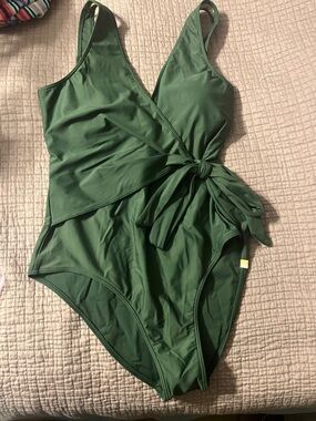 Womens summersalt wrap Green One-Piece Swimsuit with Side Tie 10